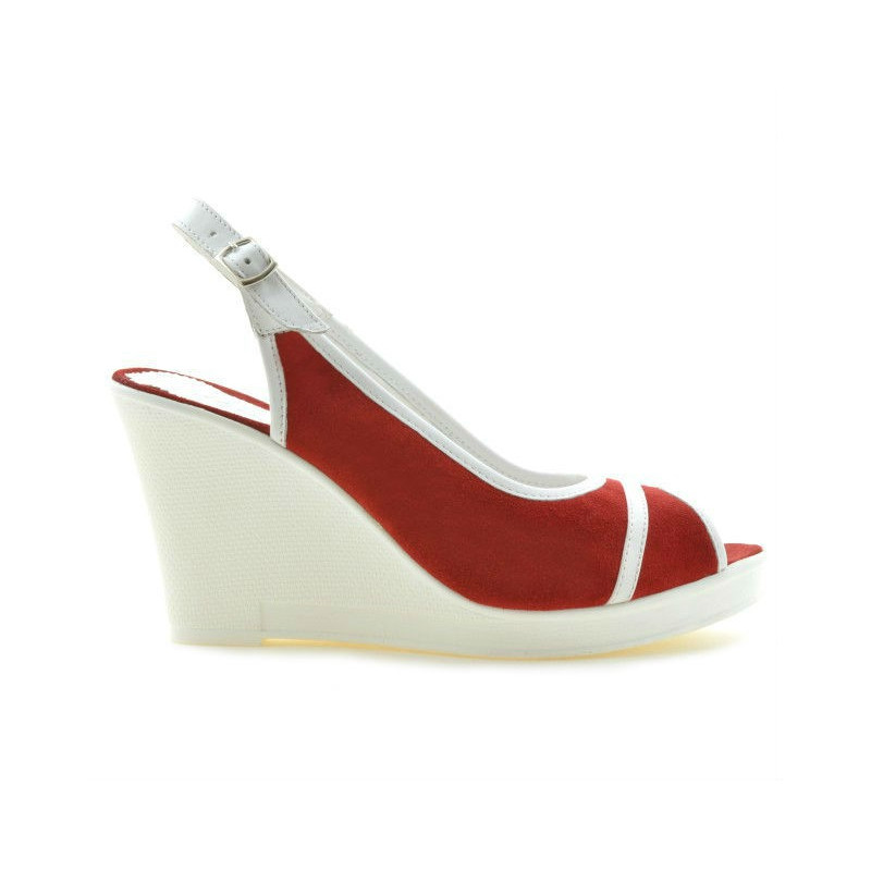 Women sandals 5000 red velour+white