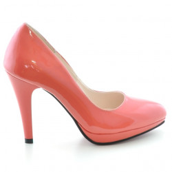 Women stylish, elegant shoes 1233 patent red coral