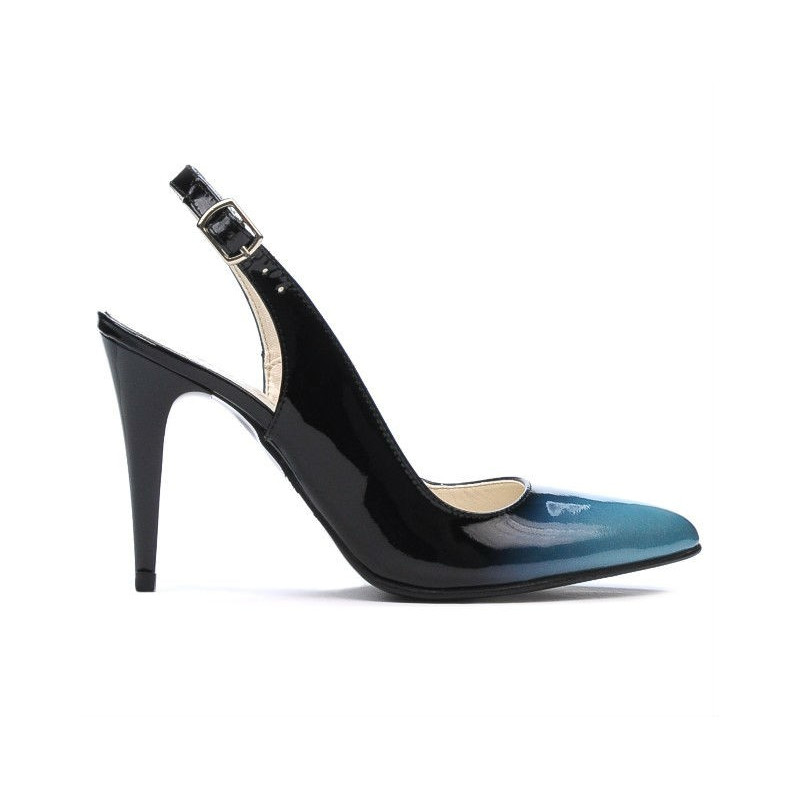 Women sandals 1249 patent bleu+black