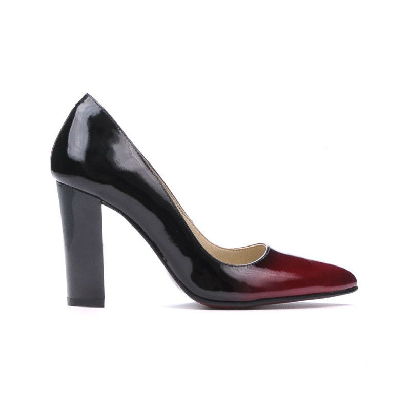 Women stylish, elegant shoes 1261 patent bordo+black