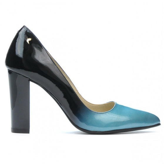 Women stylish, elegant shoes 1261 patent bleu+black