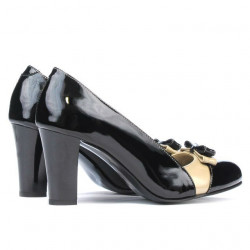 Women stylish, elegant shoes 1227 patent black+beige