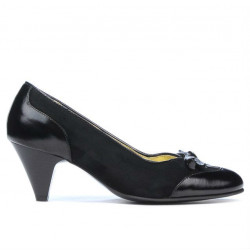 Women stylish, elegant shoes 1064 patent black+black antilopa
