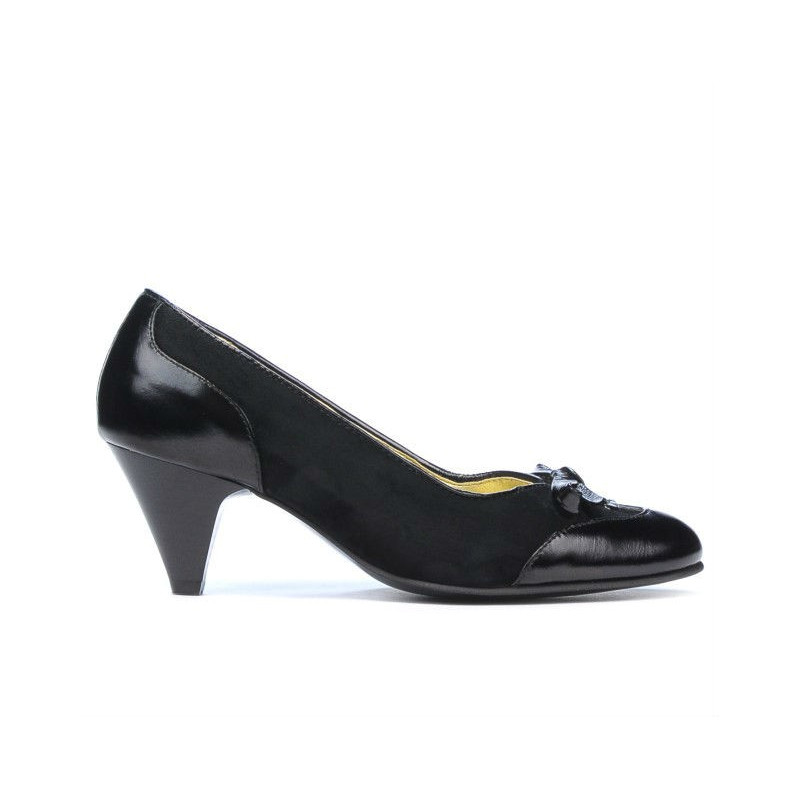 Women stylish, elegant shoes 1064 patent black+black antilopa