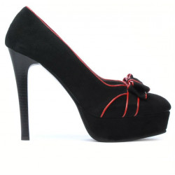 Women stylish, elegant shoes 1095 black antilopa+red