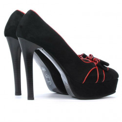 Women stylish, elegant shoes 1095 black antilopa+red