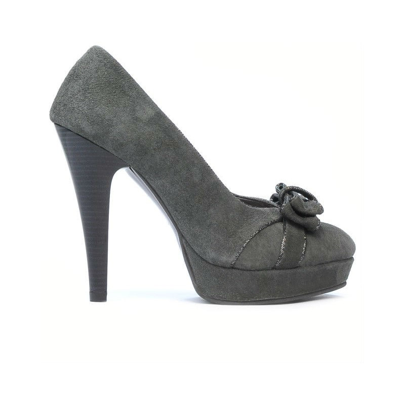 Women stylish, elegant shoes 1095-1 gray antilopa combined