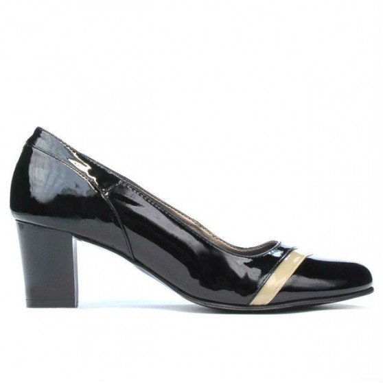 Women stylish, elegant shoes 1217 patent black+beige