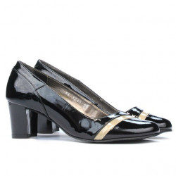 Women stylish, elegant shoes 1217 patent black+beige