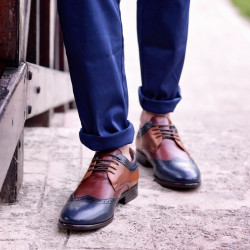 Men stylish, elegant, casual shoes 874 indigo+brown