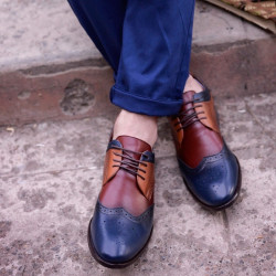 Men stylish, elegant, casual shoes 874 indigo+brown