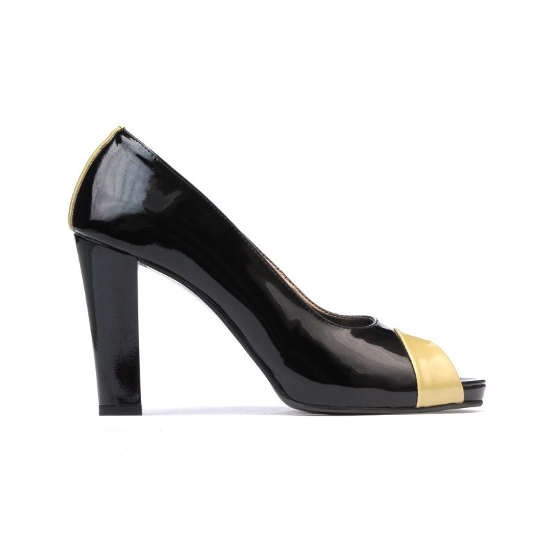 Women sandals 1219 patent black+beige