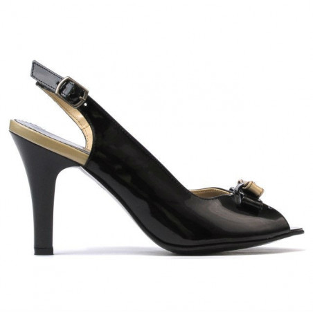 Women sandals 1224 patent black+beige