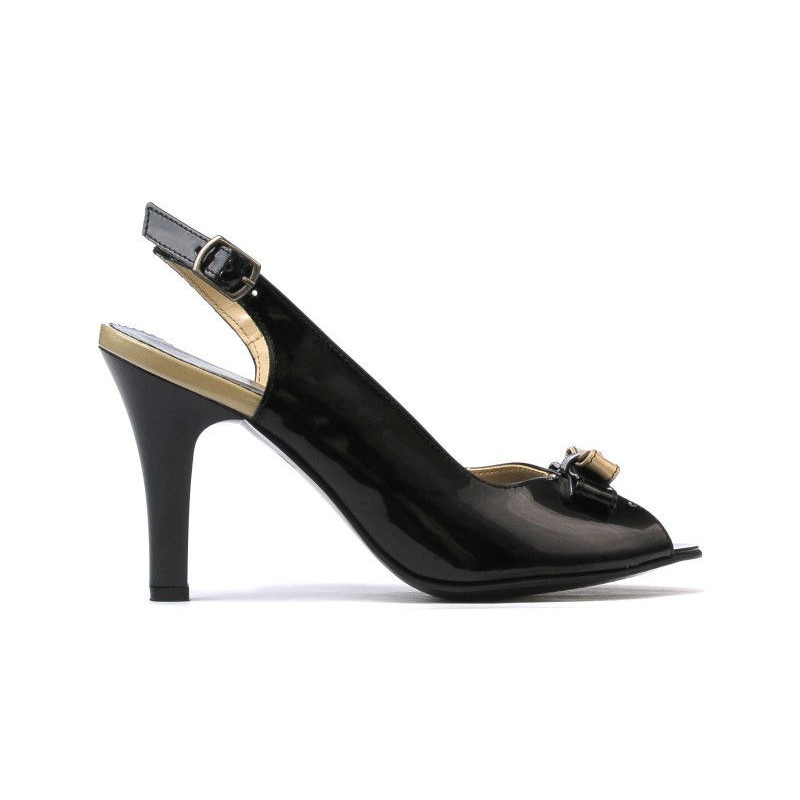 Women sandals 1224 patent black+beige