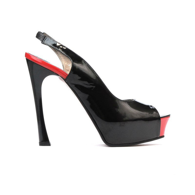 Women sandals 1215 patent black+red