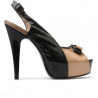Women sandals 1223 patent black+beige