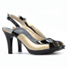 Women sandals 1225 patent black+beige