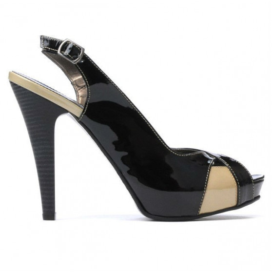 Women sandals 1222 patent black+beige