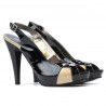 Women sandals 1222 patent black+beige