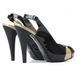 Women sandals 1222 patent black+beige