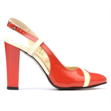 Women sandals 1220 patent red coral+beige