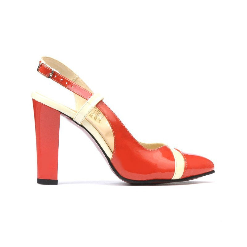 Women sandals 1220 patent red coral+beige