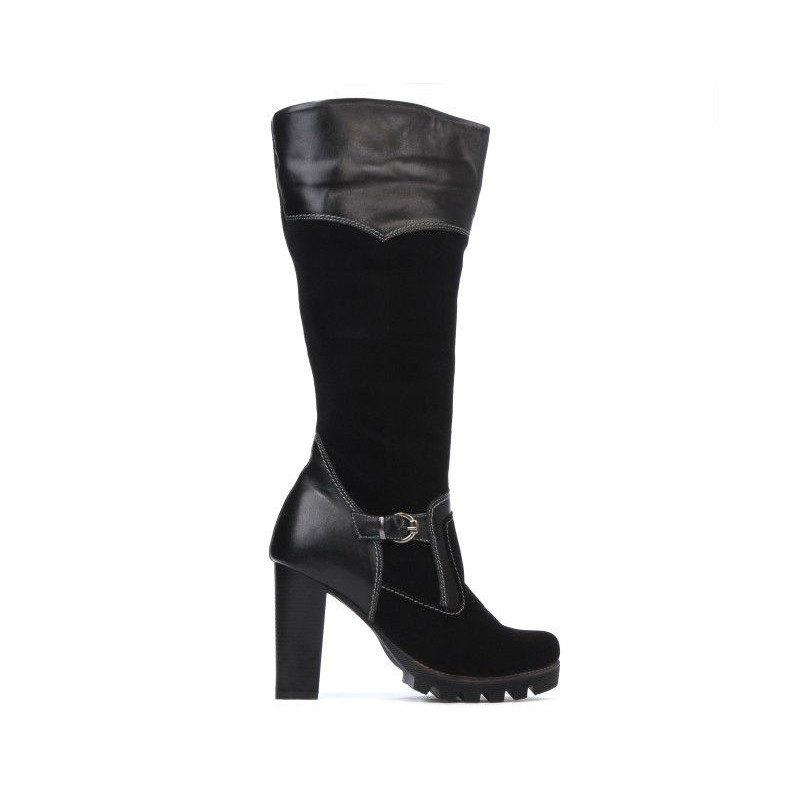 Women knee boots 1140 black antilopa combined