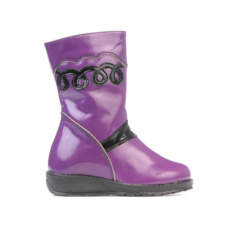 Small children knee boots 23c patent black+purple