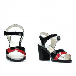 Women sandals 5042 patent black+red