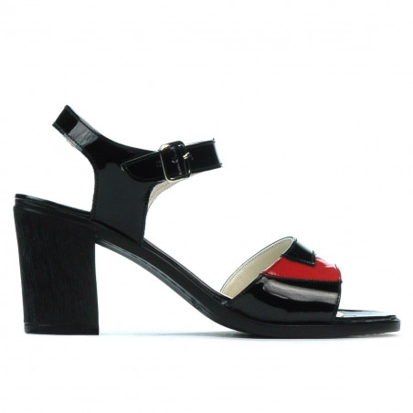 Women sandals 5042 patent black+red