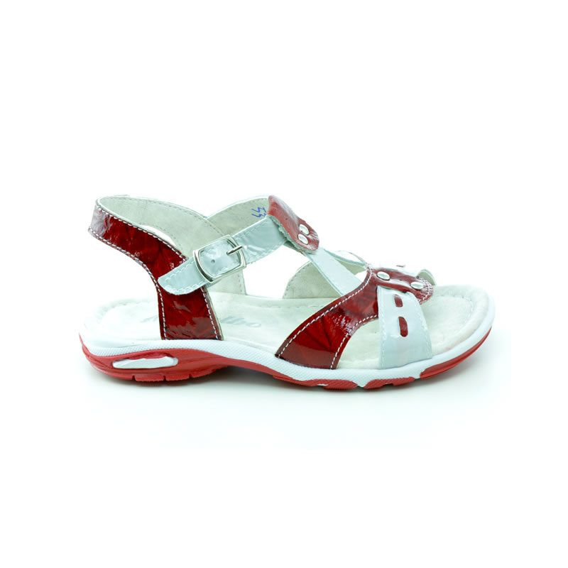 Small children sandals 10c patent red+white