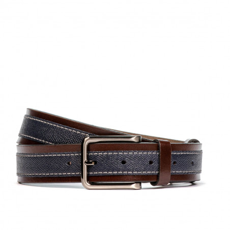 Men belt 18b brown+biz indigo