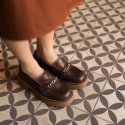 Women casual shoes 6041 croco brown combined lifestyle