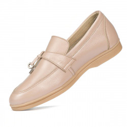 Women loafers, moccasins 6054 pudra pearl