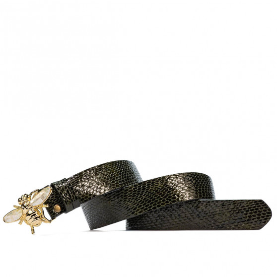 Women belt 01ld croco patent green
