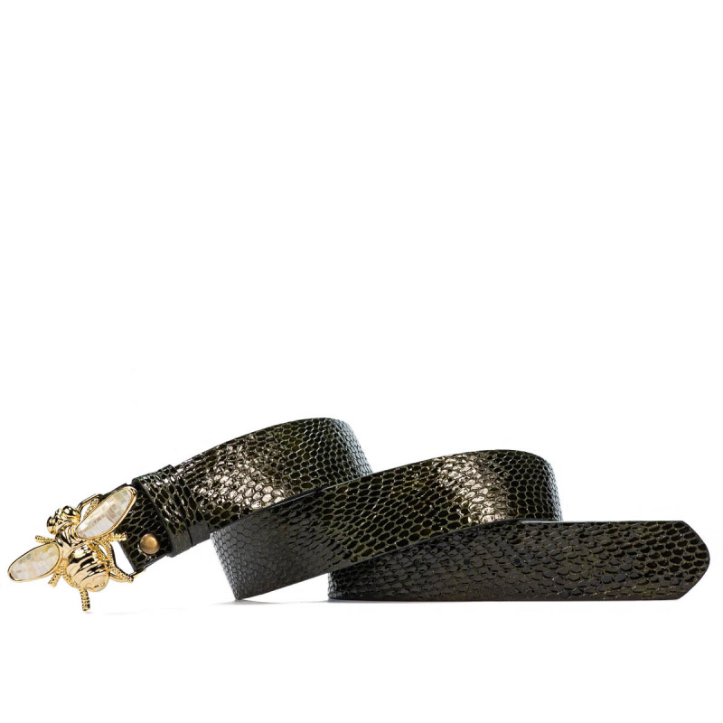 Women belt 01ld croco patent green