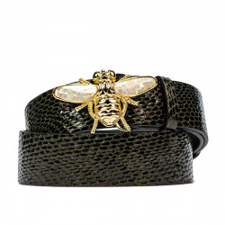 Women belt 01ld croco patent green