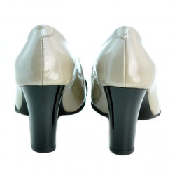 Women stylish, elegant shoes 1213 patent beige+black