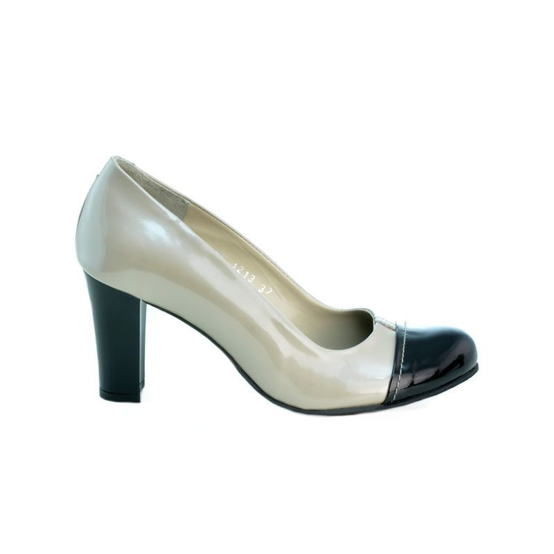 Women stylish, elegant shoes 1213 patent beige+black