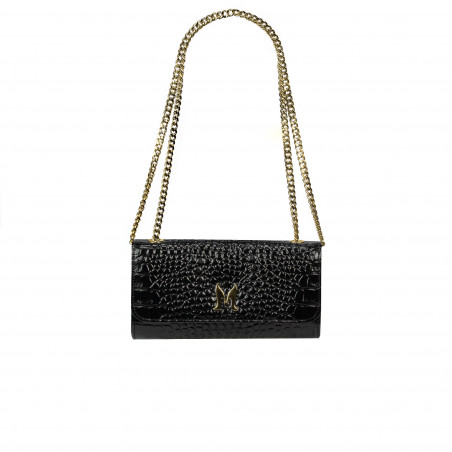 Women shoulder bag 012g croco patent black