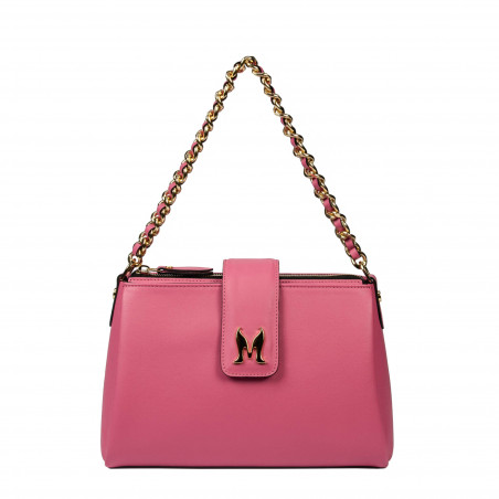 Women shoulder bag 003g pink barbie+black