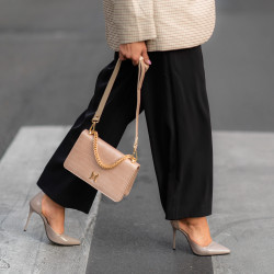 Women stylish, elegant shoes 1296 patent cappuccino lifestyle