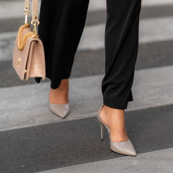 Women stylish, elegant shoes 1296 patent cappuccino lifestyle