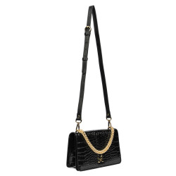 Women shoulder bag 010g croco patent black
