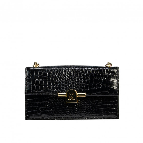 Women shoulder bag 020g croco patent black