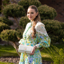 Women shoulder bag 008g beige latte caviar