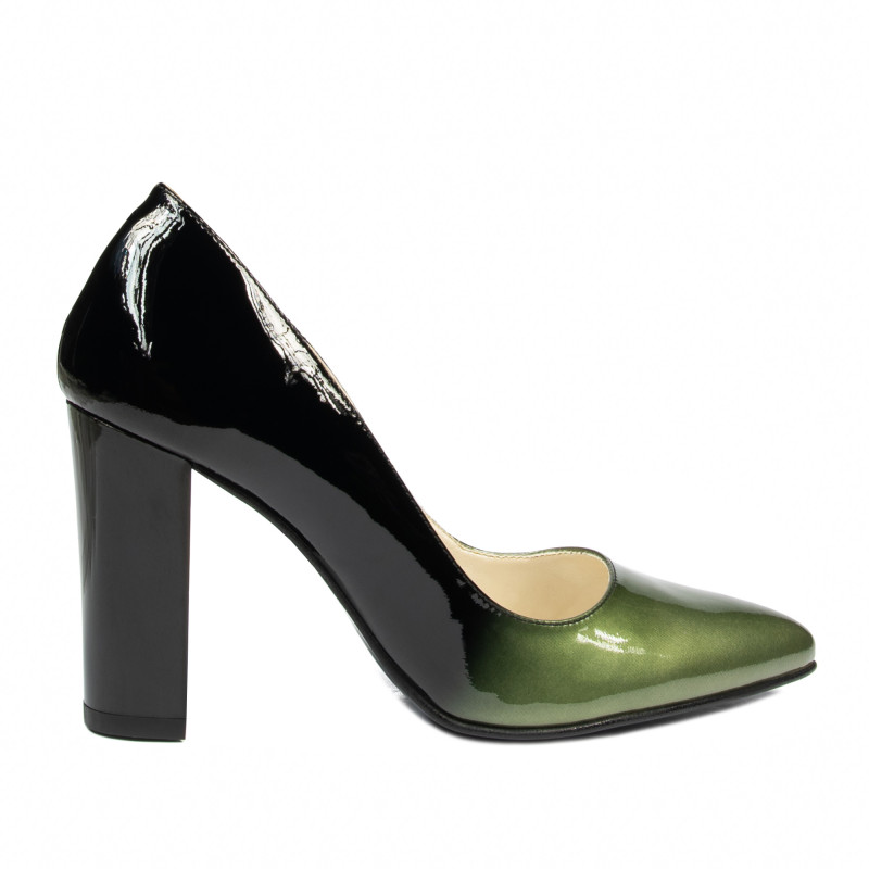 Women stylish, elegant shoes 1261 patent green+black