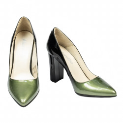 Women stylish, elegant shoes 1261 patent green+black