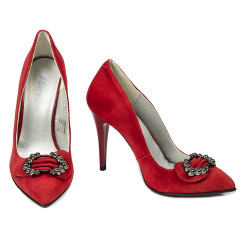 Women stylish, elegant shoes 1279 red antilopa