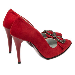 Women stylish, elegant shoes 1279 red antilopa
